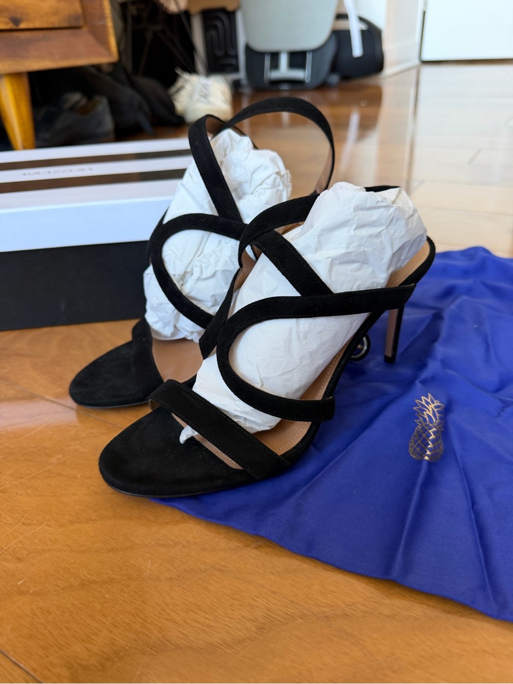 Aquazzura Black Suede Morena High Heel Sandals - 37.5